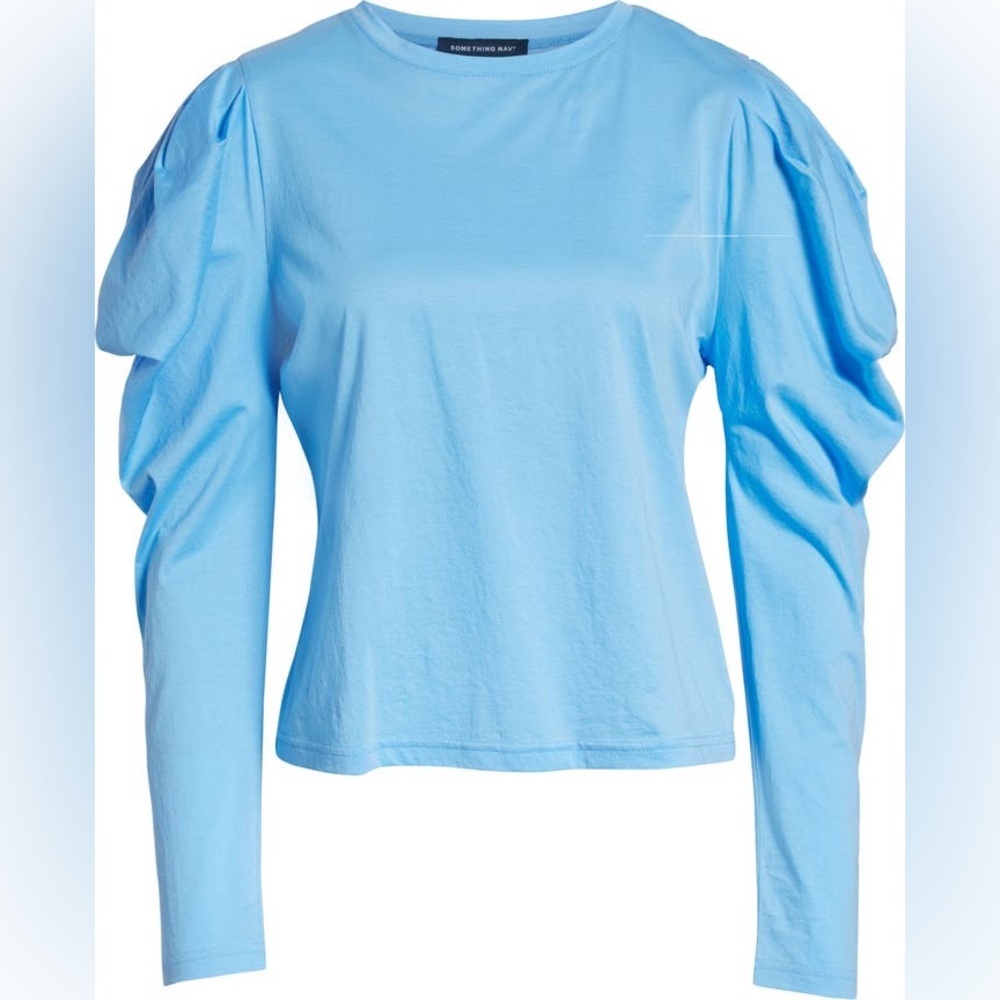 SOMETHING NAVY sky blue strong shoulder top xs
